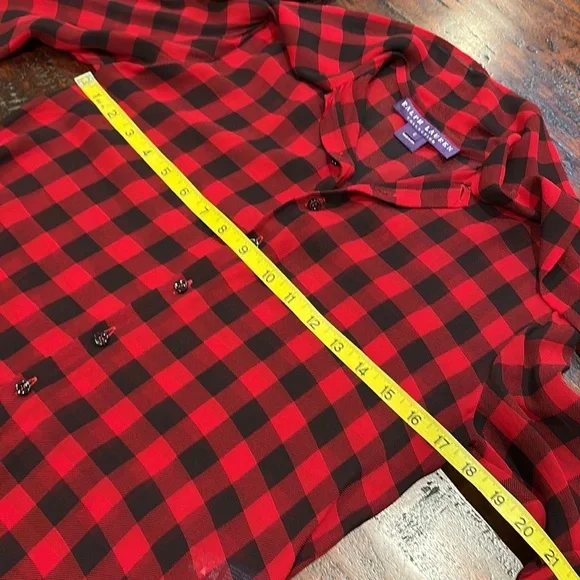 Vintage Ralph Lauren Collection Silk Plaid Button-Up Top Blouse Red / Black 6 - Picture 10 of 12